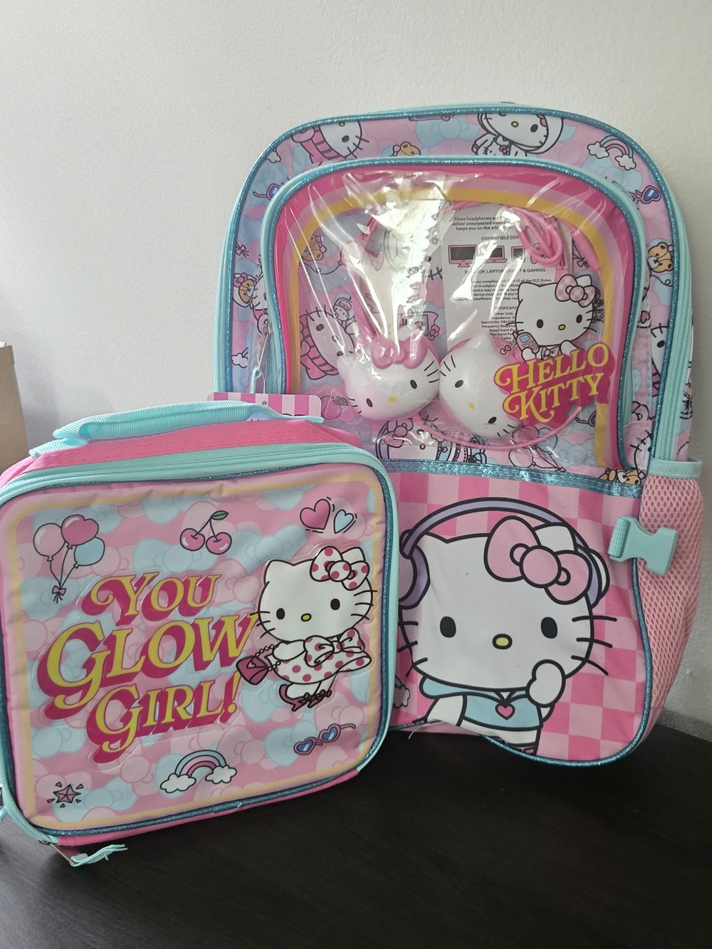 Hello Kitty Pink Kids Backpack and Lunchbox Set